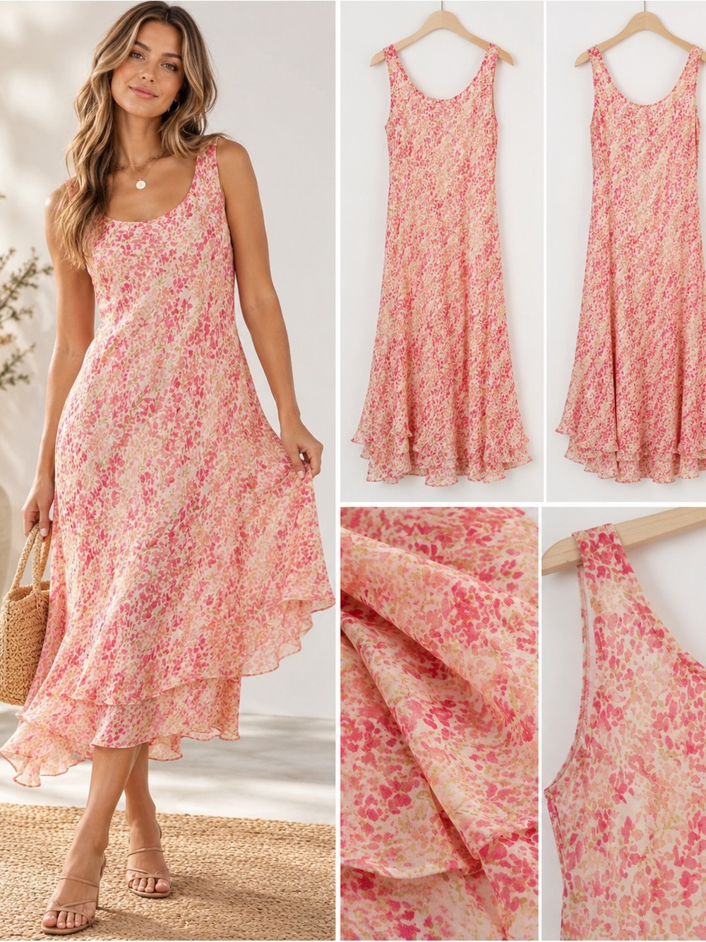 SCARLETT | Vintage Y2K Floral Pink and Cream Sleeveless A-Line Dress